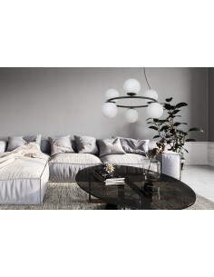 Żyrandol AURA Ring - Eleganckie oświetlenie z białymi kloszami E14, regulowana wysokość, 6 punktów światła, nowoczesny design 2