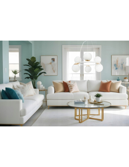 Lampa Wisząca AURA - Eleganckie Oświetlenie z 6 Kloszami, Biały Metal, E14, Klasa A, Idealna do Wnętrz