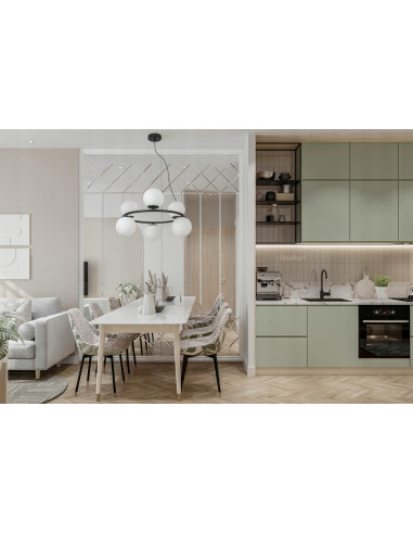 Żyrandol AURA Ring - Eleganckie oświetlenie z białymi kloszami E14, regulowana wysokość, 6 punktów światła, nowoczesny design