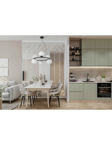 Żyrandol AURA Ring - Eleganckie oświetlenie z białymi kloszami E14, regulowana wysokość, 6 punktów światła, nowoczesny design