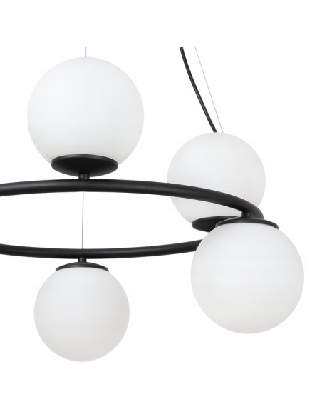 Żyrandol AURA Ring - Eleganckie oświetlenie z białymi kloszami E14, regulowana wysokość, 6 punktów światła, nowoczesny design