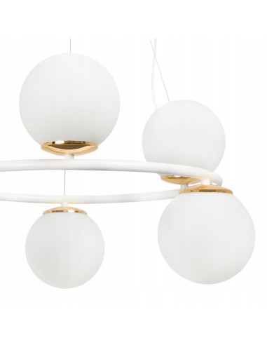 Lampa Wisząca AURA - Eleganckie Oświetlenie z 6 Kloszami, Biały Metal, E14, Klasa A, Idealna do Wnętrz