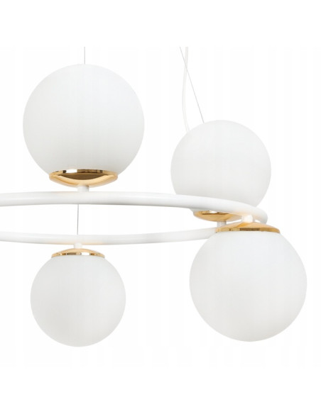 Lampa Wisząca AURA - Eleganckie Oświetlenie z 6 Kloszami, Biały Metal, E14, Klasa A, Idealna do Wnętrz