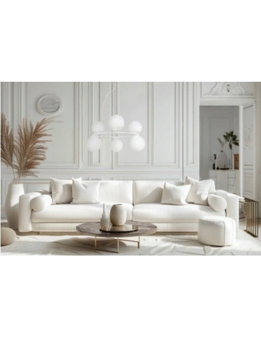 Nowoczesna lampa wisząca AURA z kulistymi kloszami, 6 punktów świetlnych E14, biała, elegancka do każdego wnętrza.