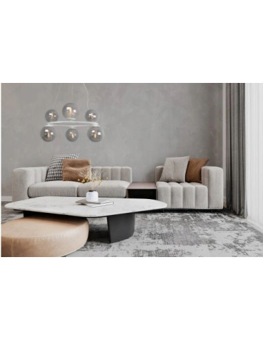 Nowoczesna lampa wisząca AURA z kulistymi kloszami, 6 punktów świetlnych E14, biała, elegancka do każdego wnętrza.
