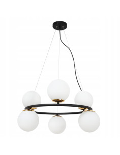 Lampa wisząca AURA 60W z regulacją, 6 kloszy, złote akcenty - eleganckie oświetlenie do kuchni i jadalni