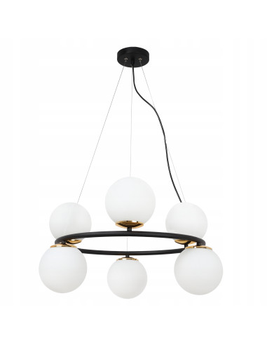 Lampa wisząca AURA 60W z regulacją, 6 kloszy, złote akcenty - eleganckie oświetlenie do kuchni i jadalni