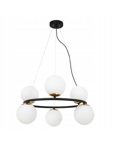 Lampa wisząca AURA 60W z regulacją, 6 kloszy, złote akcenty - eleganckie oświetlenie do kuchni i jadalni