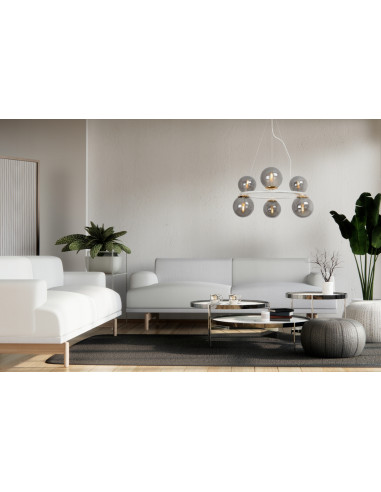 Lampa Wisząca AURA - Eleganckie Oświetlenie z 6 Kloszami, Biały Metal, E14, Klasa A, Idealna do Wnętrz