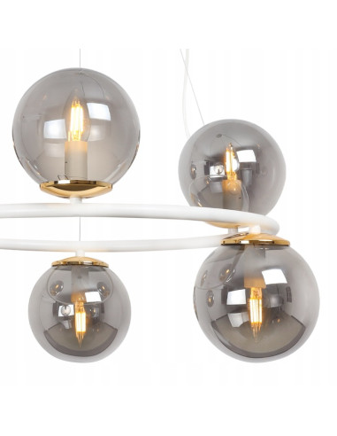 Lampa Wisząca AURA - Eleganckie Oświetlenie z 6 Kloszami, Biały Metal, E14, Klasa A, Idealna do Wnętrz