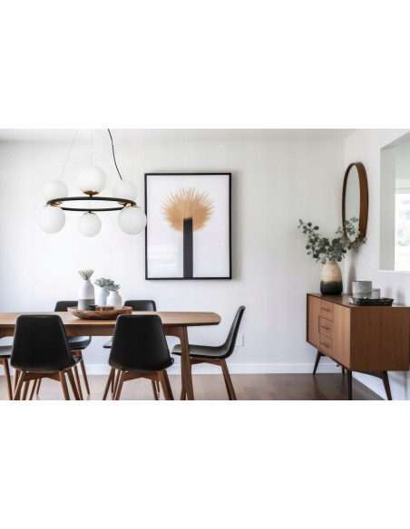 Lampa wisząca AURA 60W z regulacją, 6 kloszy, złote akcenty - eleganckie oświetlenie do kuchni i jadalni