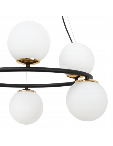 Lampa wisząca AURA 60W z regulacją, 6 kloszy, złote akcenty - eleganckie oświetlenie do kuchni i jadalni