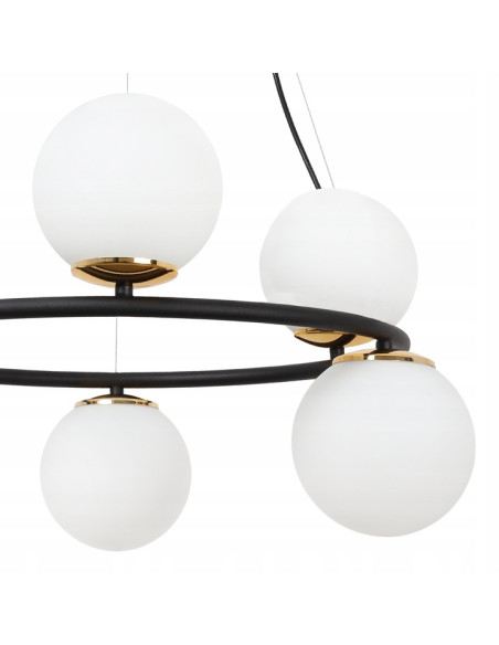 Lampa wisząca AURA 60W z regulacją, 6 kloszy, złote akcenty - eleganckie oświetlenie do kuchni i jadalni