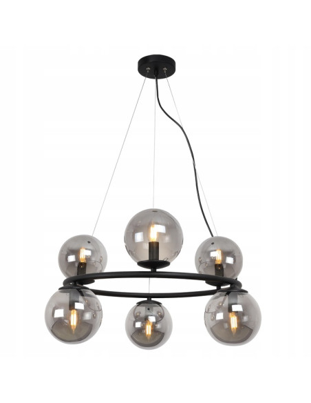 Lampa wisząca AURA w stylu pałacowym z sześcioma szklanymi kulami - eleganckie oświetlenie do wnętrz glam i minimalistycznych