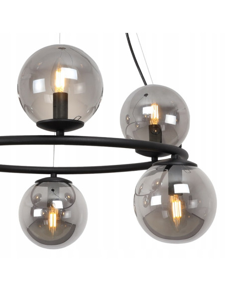 Lampa wisząca AURA w stylu pałacowym z sześcioma szklanymi kulami - eleganckie oświetlenie do wnętrz glam i minimalistycznych