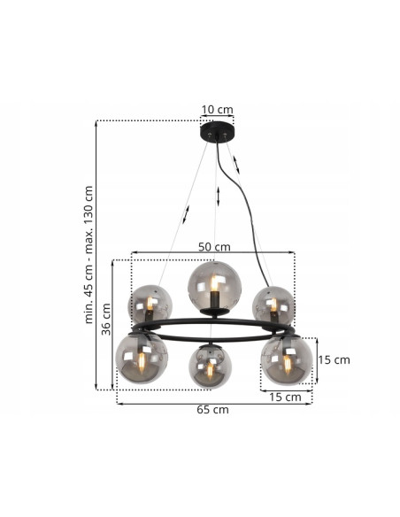 Lampa wisząca AURA w stylu pałacowym z sześcioma szklanymi kulami - eleganckie oświetlenie do wnętrz glam i minimalistycznych