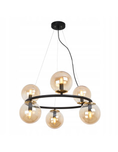 Lampa wisząca AURA E14 z sześcioma miodowymi kulami, nowoczesna elegancja do jadalni i salonu w czarno-złotym wykończeniu