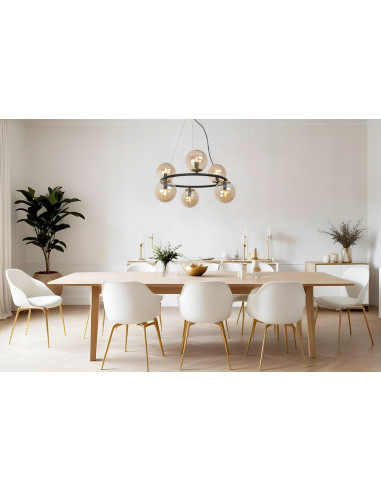 Lampa wisząca AURA E14 z sześcioma miodowymi kulami, nowoczesna elegancja do jadalni i salonu w czarno-złotym wykończeniu