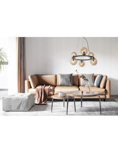 Lampa wisząca AURA E14 z sześcioma miodowymi kulami, nowoczesna elegancja do jadalni i salonu w czarno-złotym wykończeniu