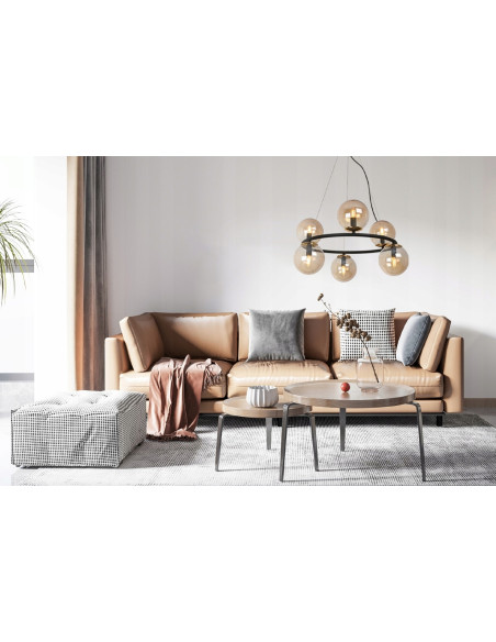 Lampa wisząca AURA E14 z sześcioma miodowymi kulami, nowoczesna elegancja do jadalni i salonu w czarno-złotym wykończeniu