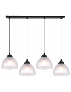 Lampa sufitowa Venice z 4 mlecznymi kloszami w eleganckiej czarnej oprawie do jadalni, salonu i biura