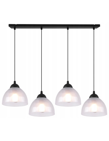 Lampa sufitowa Venice z 4 mlecznymi kloszami w eleganckiej czarnej oprawie do jadalni, salonu i biura