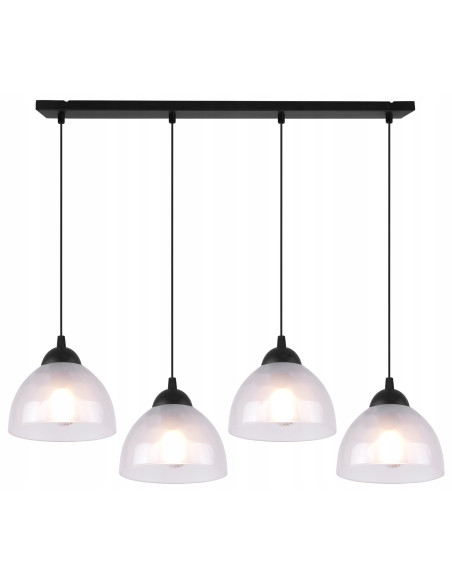 Lampa sufitowa Venice z 4 mlecznymi kloszami w eleganckiej czarnej oprawie do jadalni, salonu i biura