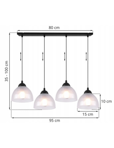 Lampa sufitowa Venice z 4 mlecznymi kloszami w eleganckiej czarnej oprawie do jadalni, salonu i biura