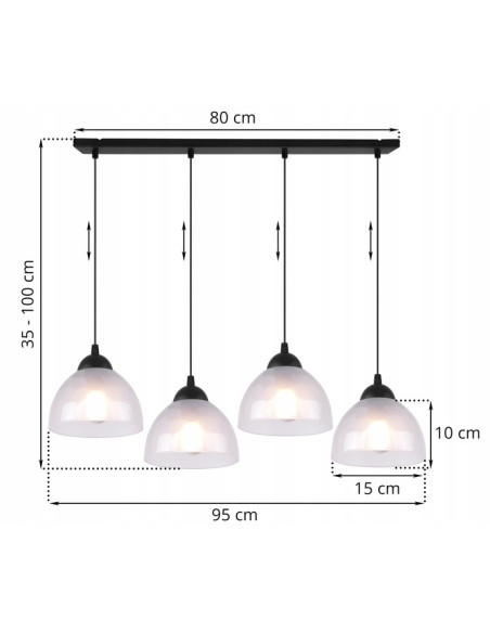 Lampa sufitowa Venice z 4 mlecznymi kloszami w eleganckiej czarnej oprawie do jadalni, salonu i biura