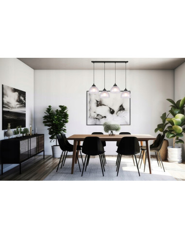 Lampa sufitowa Venice z 4 mlecznymi kloszami w eleganckiej czarnej oprawie do jadalni, salonu i biura