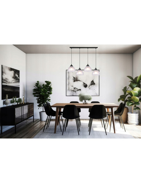 Lampa sufitowa Venice z 4 mlecznymi kloszami w eleganckiej czarnej oprawie do jadalni, salonu i biura