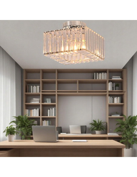 Plafon Vetro Glamour z kryształami, chromowany, elegancka lampa sufitowa do nowoczesnych wnętrz.