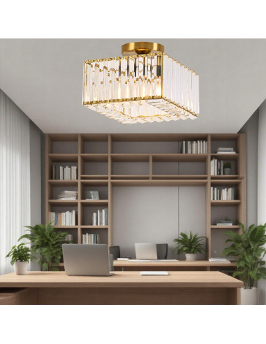 Plafon kryształowy Vetro E27, złoty - elegancka lampa do salonu, jadalni i biura w stylu glamour