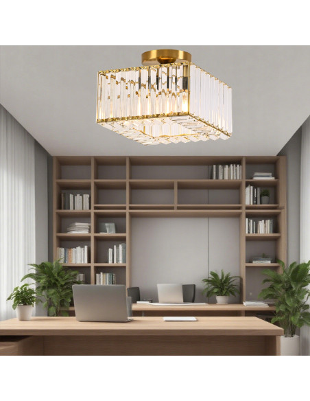 Plafon kryształowy Vetro E27, złoty - elegancka lampa do salonu, jadalni i biura w stylu glamour