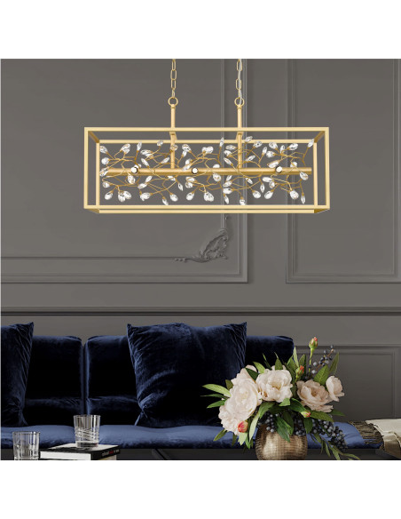 Lampa wisząca SPRING G9 z kryształowymi detalami na złotych łańcuszkach - elegancja i nowoczesność do każdego wnętrza