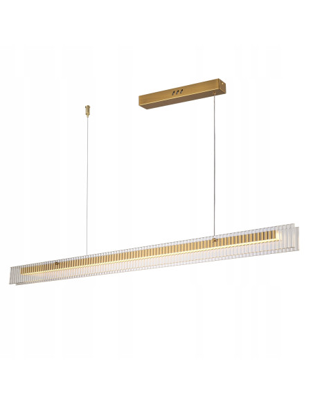 Lampa sufitowa LONGIN z prążkowanym szkłem i złotą listwą - nowoczesna elegancja do wysokich wnętrz