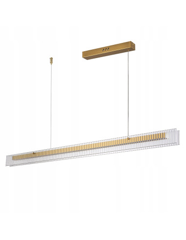 Lampa sufitowa LONGIN z prążkowanym szkłem i złotą listwą - nowoczesna elegancja do wysokich wnętrz