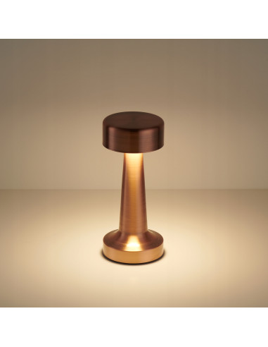 Lampa stołowa TAVOLO w stylu ART DECO z dotykowym abażurem, zintegrowanym LED i zmienną barwą światła, miedziana