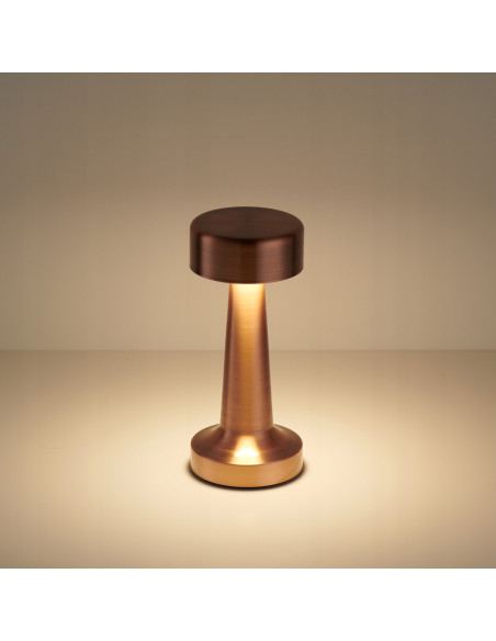 Lampa stołowa TAVOLO w stylu ART DECO z dotykowym abażurem, zintegrowanym LED i zmienną barwą światła, miedziana