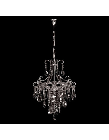 Lampa wisząca Venti W-E 0705/4 CR+WT z kryształami, srebrna i szara, idealna do jadalni, salonu i sypialni.