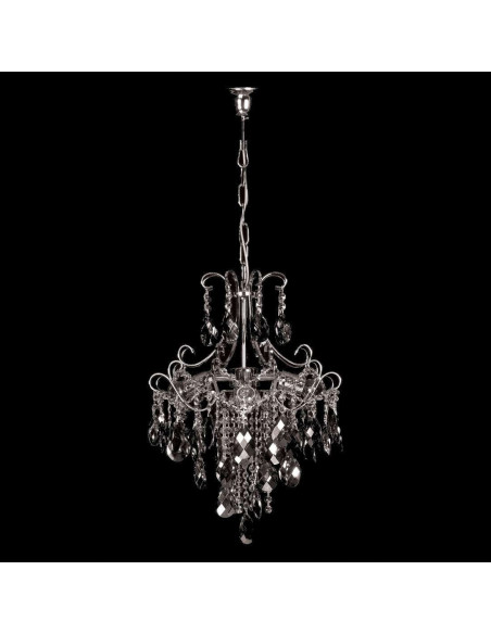 Lampa wisząca Venti W-E 0705/4 CR+WT z kryształami, srebrna i szara, idealna do jadalni, salonu i sypialni.