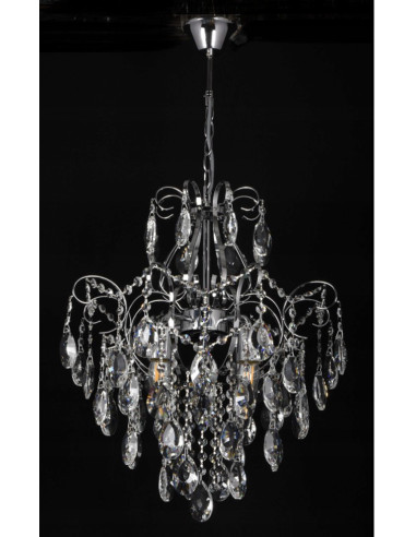 Lampa Kryształowa Venti Sonia W-E 1341/4, Srebrny Żyrandol Luksusowy do Jadalni i Salonu, 4 Punkty Światła