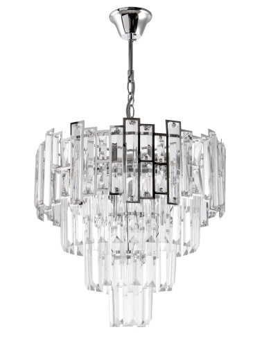 Lampa stożkowa W-E 1812/5 CR z kryształkami – elegancka kryształowa dekoracja do salonu i jadalni