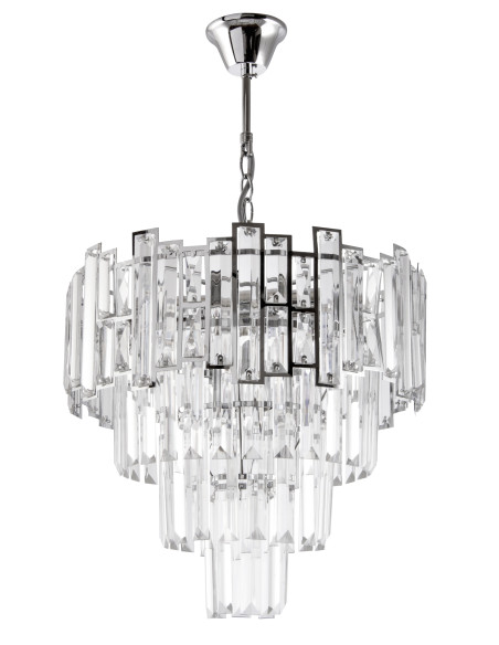 Lampa stożkowa W-E 1812/5 CR z kryształkami – elegancka kryształowa dekoracja do salonu i jadalni