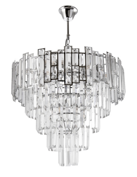Ekskluzywny żyrandol kryształowy Venti Olivia W-E 1812/8 CR z prostokątnymi kryształami do stylowych wnętrz