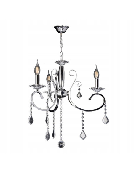Lampa Kandelabrowa Venti Aurelia W-N 1637/3, srebrna z kryształami, 5-punktowa elegancja do salonu i jadalni