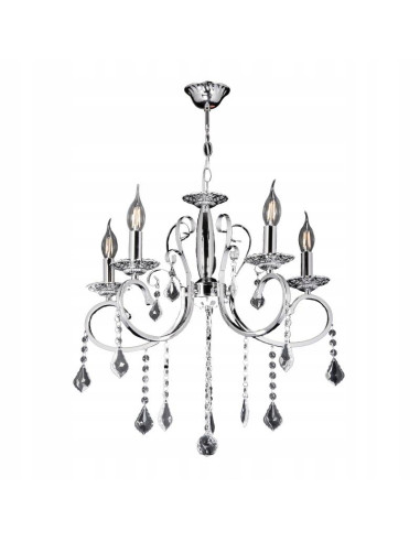 Lampa Kandelabrowa Venti Aurelia W-N 1637/3, srebrna z kryształami, 5-punktowa elegancja do salonu i jadalni