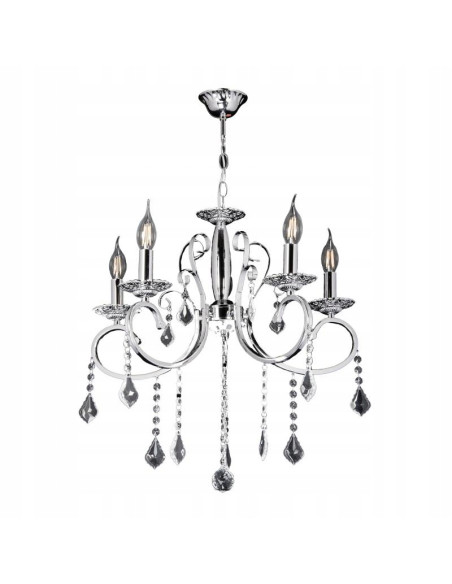 Lampa Kandelabrowa Venti Aurelia W-N 1637/3, srebrna z kryształami, 5-punktowa elegancja do salonu i jadalni
