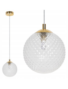 Lampa wisząca CANNES z trójwymiarowym kloszem szklanym w złotym wykończeniu idealna do nowoczesnych wnętrz