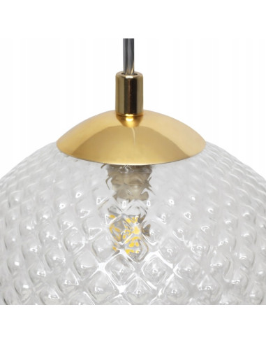 Lampa wisząca CANNES z trójwymiarowym kloszem szklanym w złotym wykończeniu idealna do nowoczesnych wnętrz
